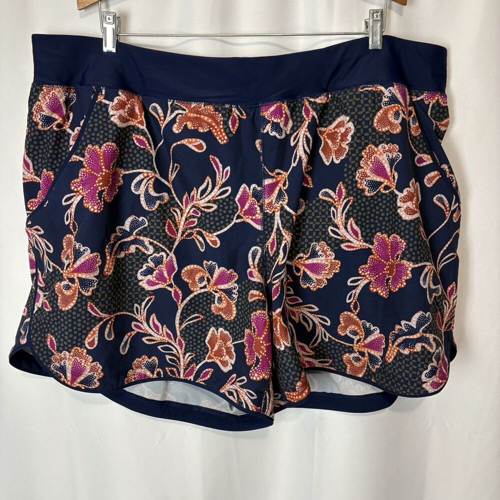 Lands‎ End Swim Shorts Womens Purple Blue Floral 24W Quick Dry Stretch Pockets